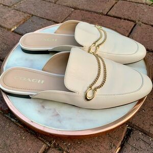 Coach Cream Mules with Gold Chain